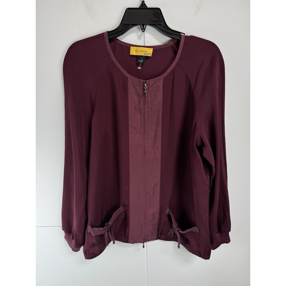 St. John $495 Silk Burgundy Full Zip Jacket Size:Medium